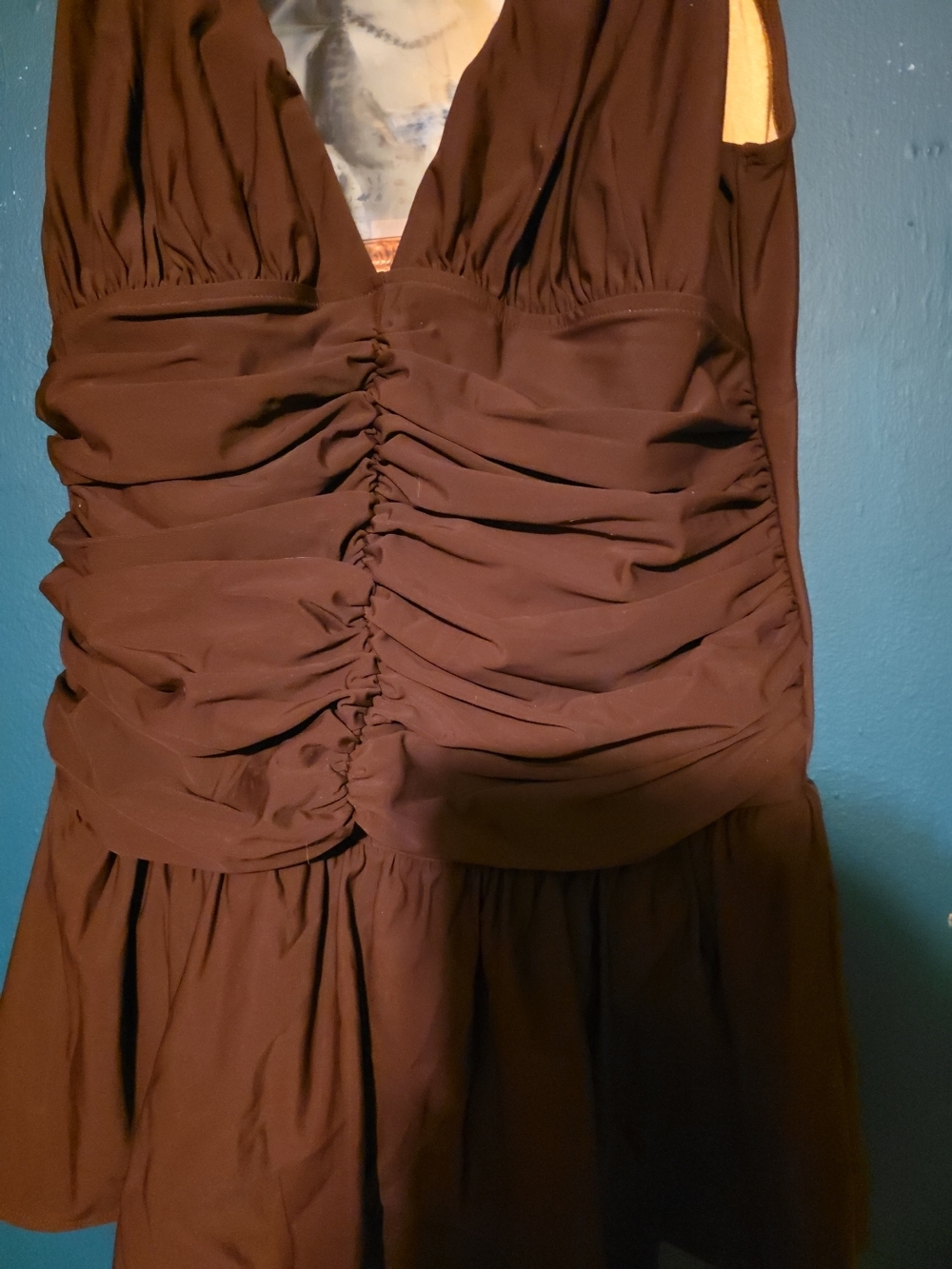 Women's Ruched V-Neck Brown Dress